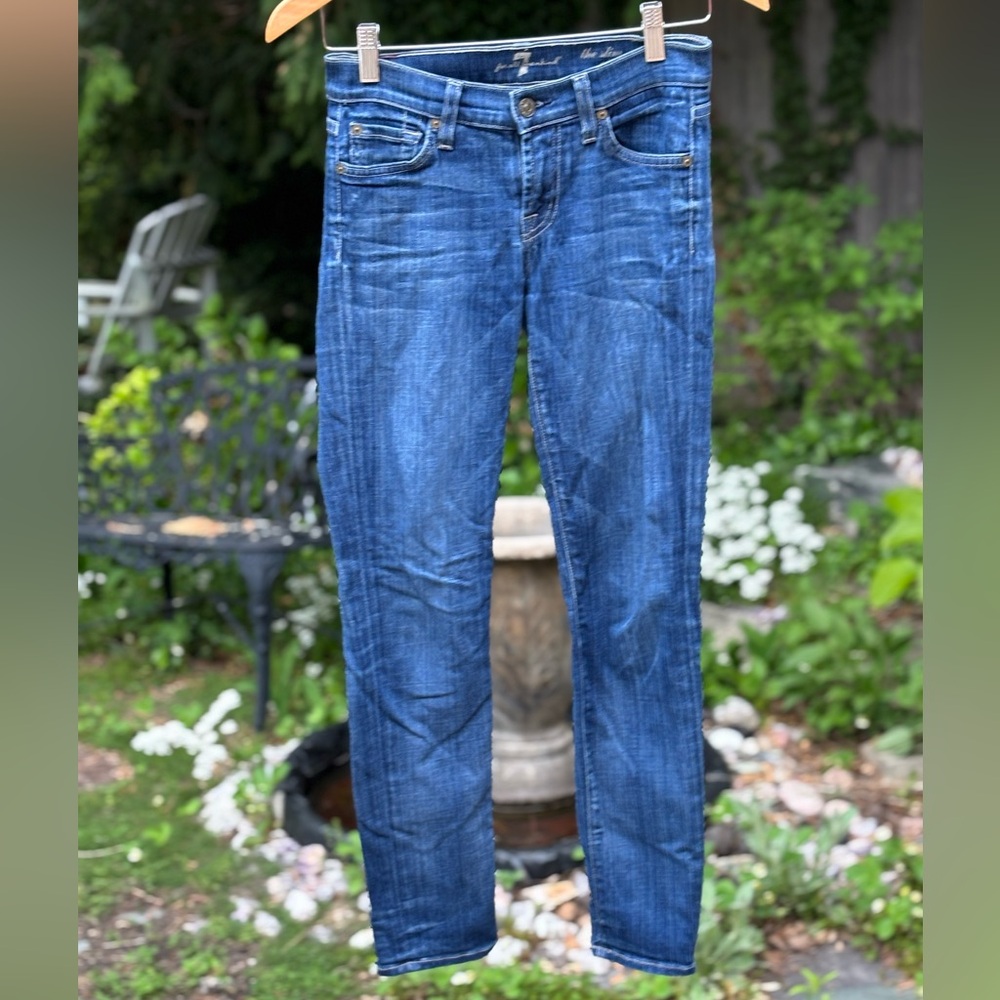 7 For All Mankind Blue Skinny Jeans, the cigarette skinny